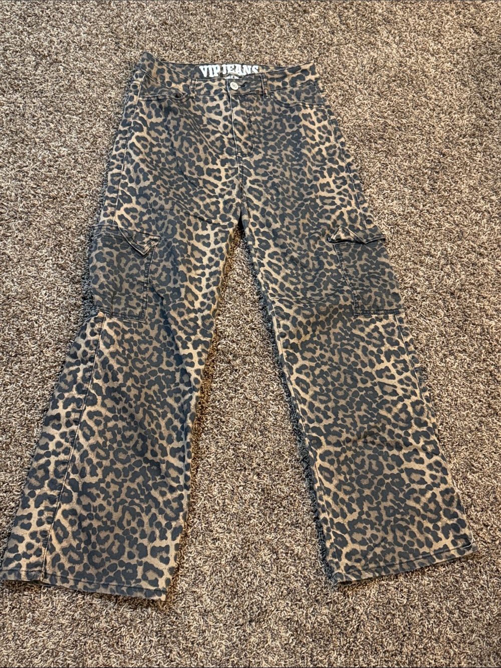 VIP Leopard Print Wide Leg Cargo Pants - Brown & Black